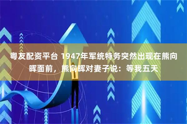 粤友配资平台 1947年军统特务突然出现在熊向晖面前，熊向晖对妻子说：等我五天
